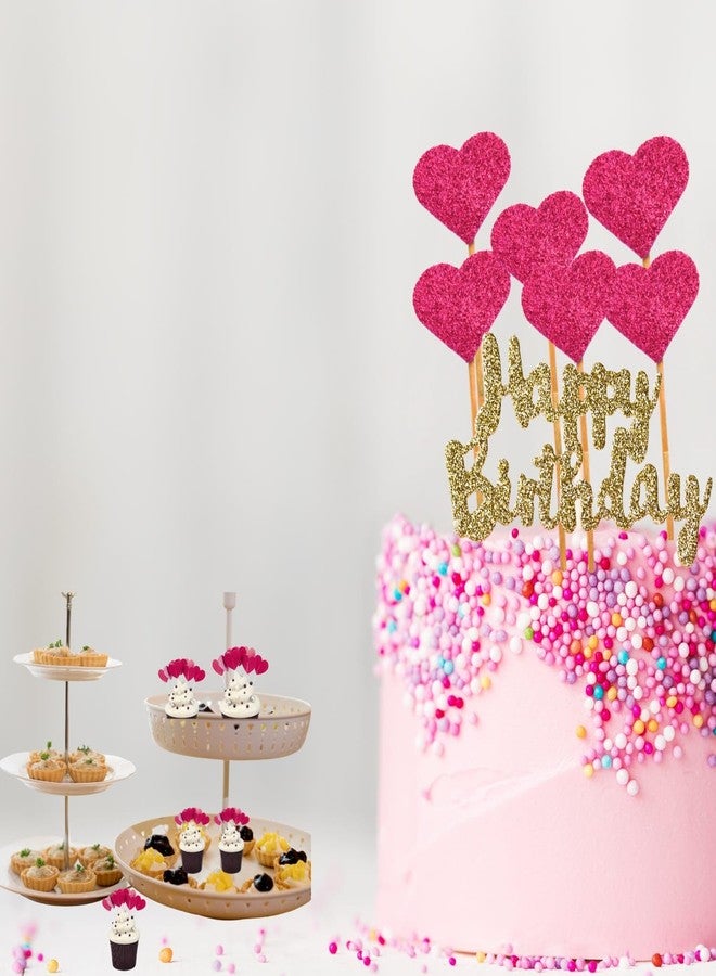 GLOBEADO Glitter Heart Cake Toppers 20 Pieces, Wooden Sticks, Party Decoration (20, Glitter Golden) - Image 2